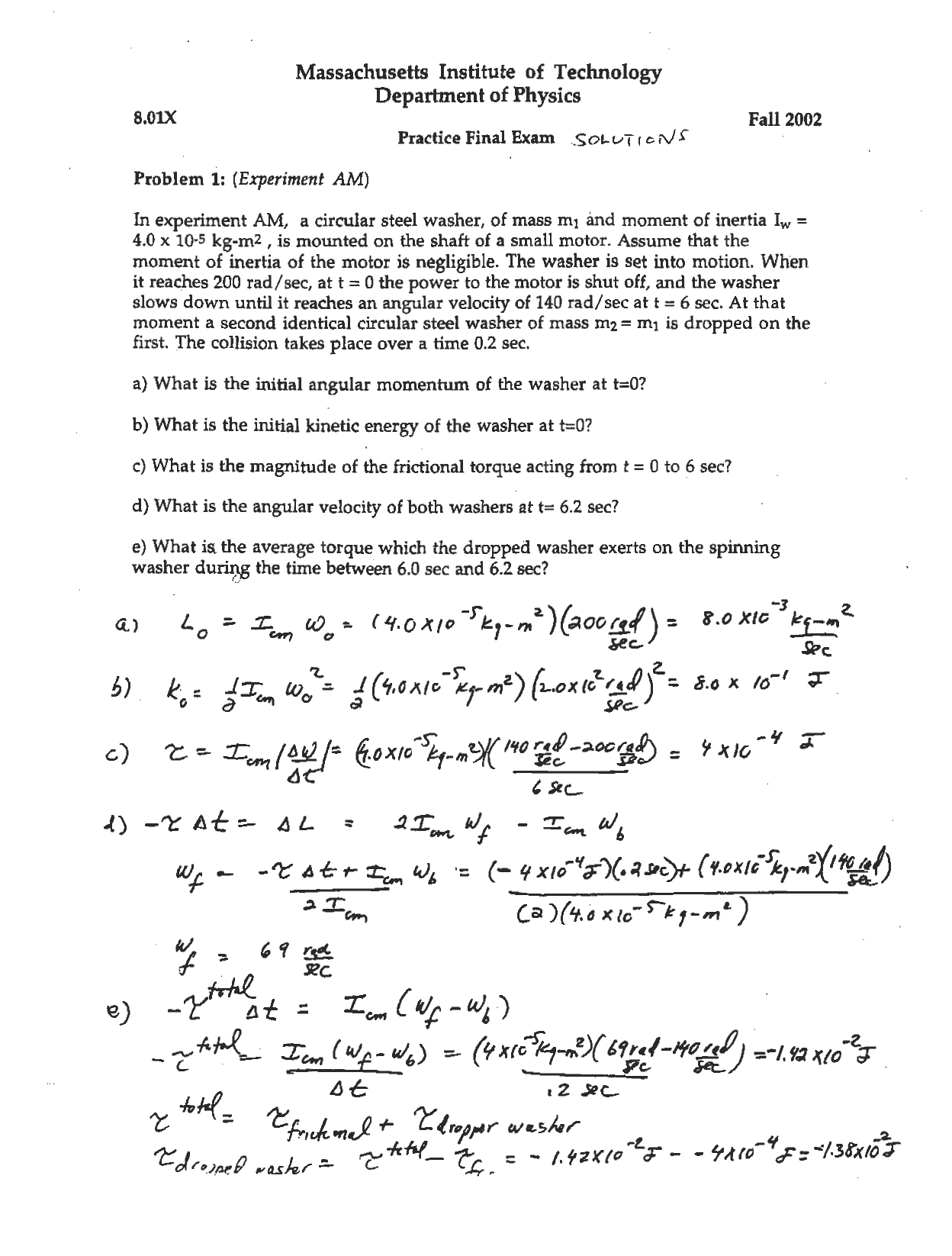 Handwritten math assignment